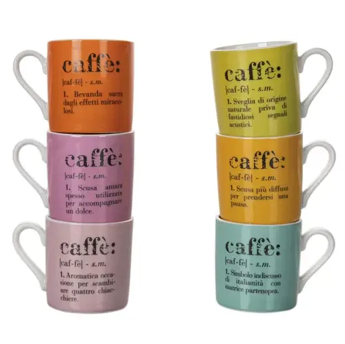 Villa D'Este - "Caffè Definition" Ceramic Espresso Cup Collection – 6 Assorted Colours