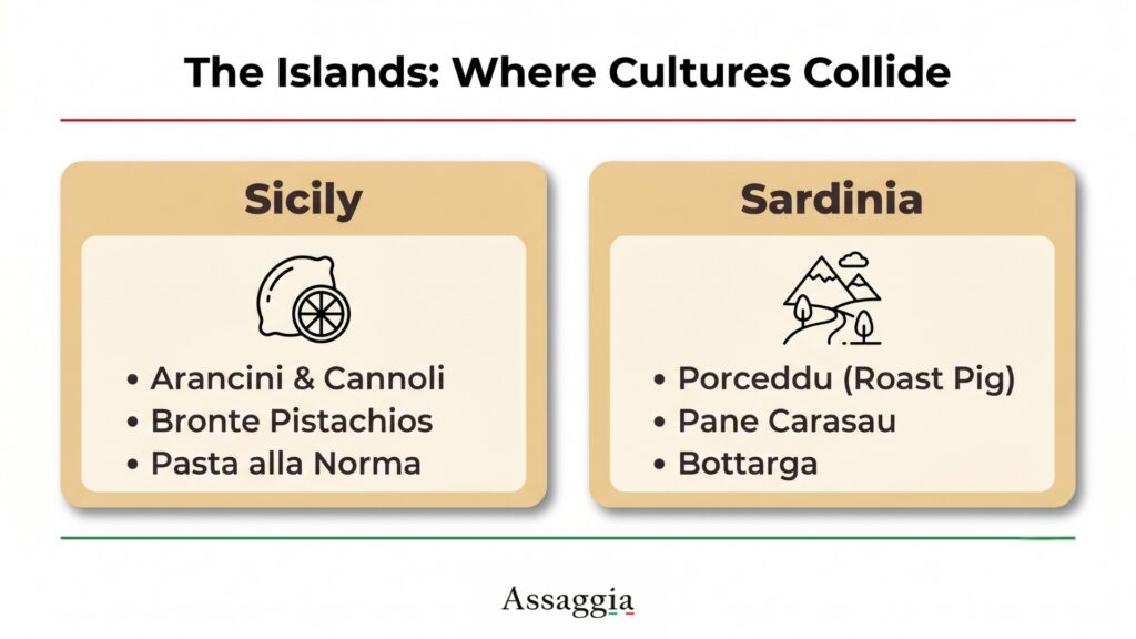 The Islands: Where Cultures Collide. Unique culinary traditions and regional staples of Sicily and Sardinia - Assaggia